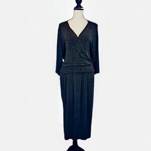 NWOT Seronoma Gray Rayon Midi V-Neck Jersey Career Casual Stretch Dress Plus 3X